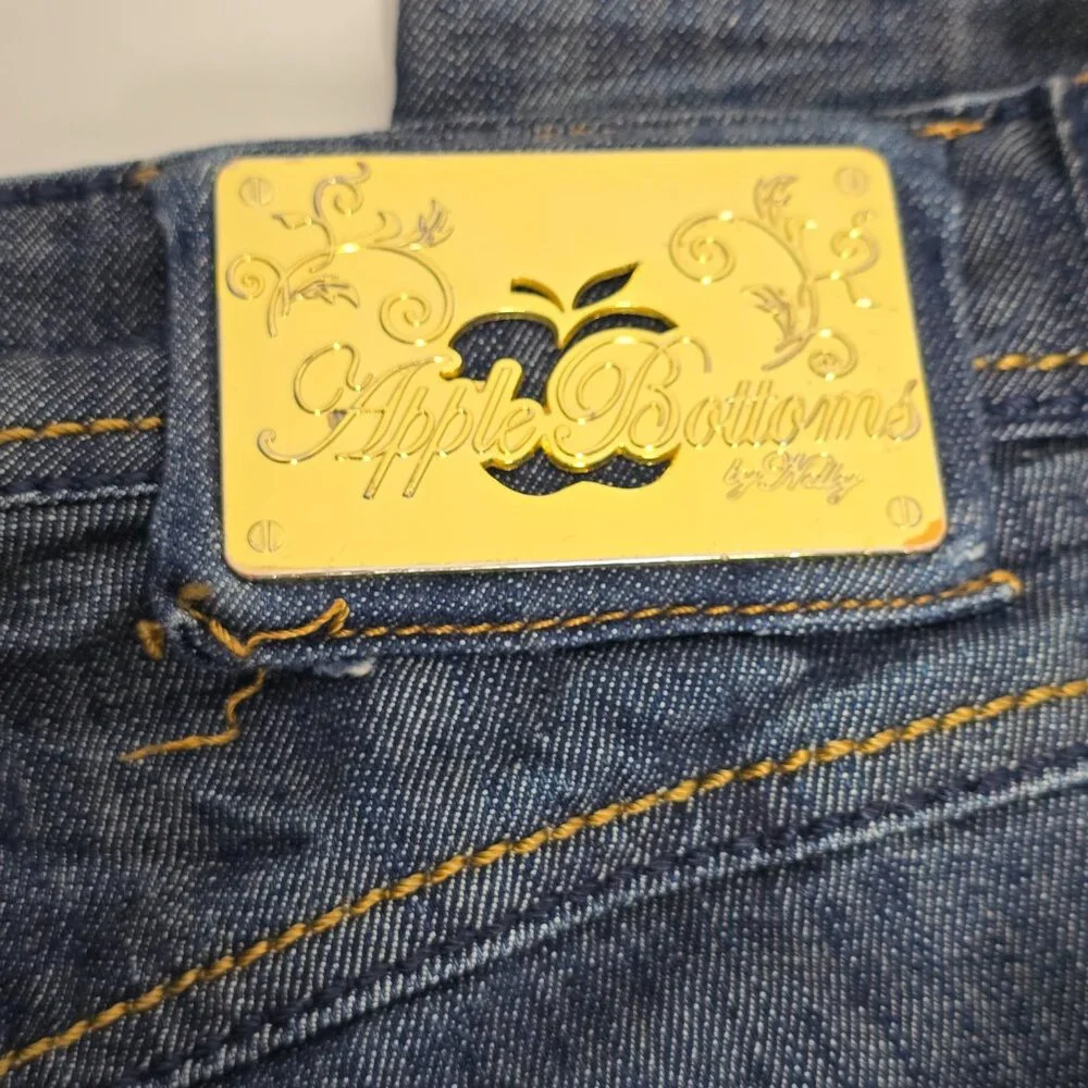 Apple Bottoms‎ Jeans Womens Size 9/10 Blue Denim Crop Rhinestone Y2K Retro